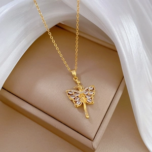 Titanium steel butterfly necklace with crystals on a jewelry box background