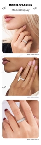 Detailed view of the triple-row moissanite ring showing brilliance on different skin tones