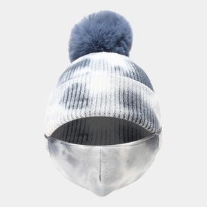 Cappello in maglia tie-dye per bambini con maschera e pompon blu invernale