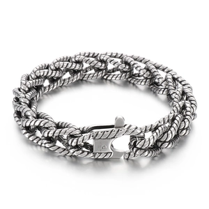 Men's retro punk titanium steel braided chain bracelet with secure plug-in clasp