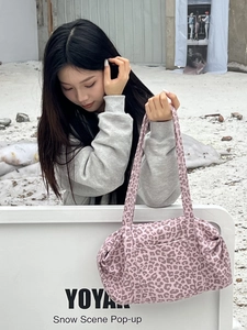 Grande borsa tote da donna in pelle scamosciata con stampa leopardata rosa per lo shopping