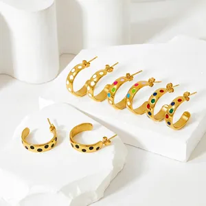 Boucles D'oreilles Créoles En Acier Inoxydable En Forme De C Avec Pois En Émail Colorés Bijoux Rétro Pop Art