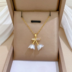 Lily Of The Valley Pendant Necklace Stainless Steel Chain Copper Zircon Flower Jewelry Elegant Floral Accessory Women