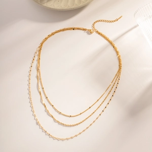 Three-layer 18k gold plated stainless steel necklace with adjustable lobster clasp