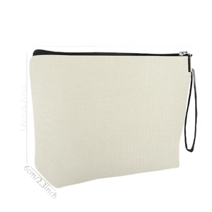 Beige canvas makeup bag with dark rose print and dimensions 23x17x6cm for travel
