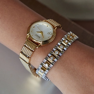 Vintage style 18k gold chain bracelet with white crystal rhinestones for women