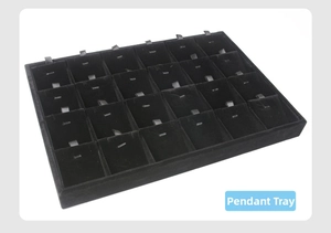 Top view of a 20-grid black velvet jewelry display tray for pendants and necklaces