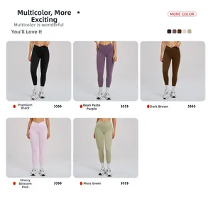 Détail de leggings de yoga taille haute en V en plusieurs couleurs et tissu élastique