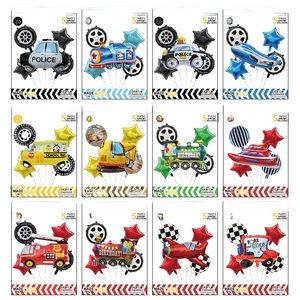 12-pack vehicle aluminum foil balloon set with trucks, planes, and cars for parties