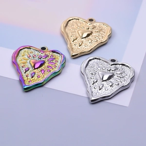 304 stainless steel heart charms in gold, silver and rainbow for DIY jewelry making