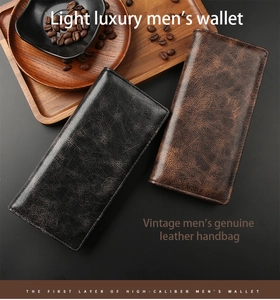 Retro long leather wallets for men in black and brown finish with classic business style