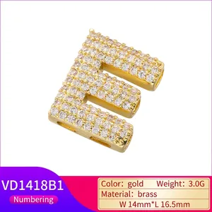 Hip hop gold plated brass letter E pendant with iced out cubic zirconia stones