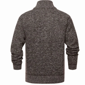 Slim fit men's thick knit cardigan with stand collar in mottled dark grey heather