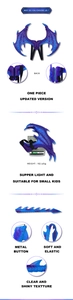 Detail view of dragon wings and tail set with vibrant blue-purple scales and adjustable straps