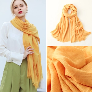 Women Long Cotton Linen Scarf Solid Color Tassel Shawl Wrap Sun Protection Beach Scarf Soft Fashionable