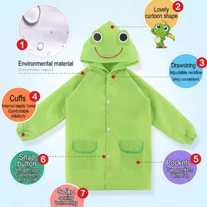 Imperméable enfant grenouille verte avec capuche et tissu polyester imperméable