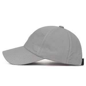 Unisex grey quick-dry mesh baseball cap with breathable laser-cut holes for outdoor sports