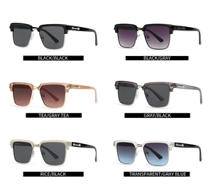 Detailed grid of rectangular sunglasses featuring metal arrow accents in six assorted colors
