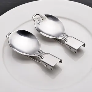 Portable Foldable Cutlery Stainless Steel Camping Spoon Fork Knife Travel Outdoor Tableware With Storage Pouch