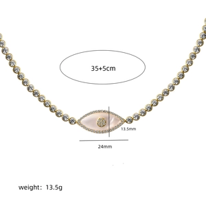 18K gold plated evil eye pendant necklace with crystals, 35+5cm length and 13.5g weight