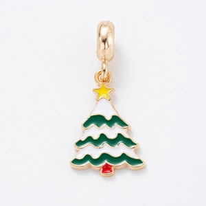 Pendentif sapin de Noël émaillé vert et blanc avec bordure dorée et étoile jaune