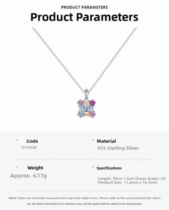 Detail specifications of 925 silver necklace with 5A colorful cubic zirconia square pendant