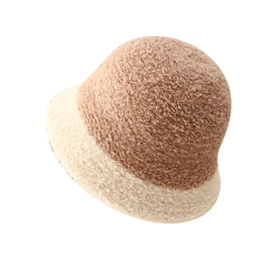 Chapeau bob d'hiver en polaire teddy bicolore marron et blanc pour femme, style chaud