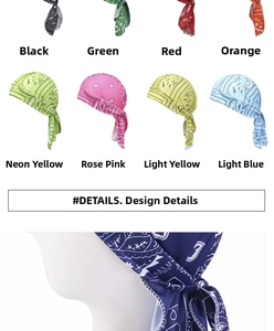 Detail view of colorful paisley durag collection showing various elastic fabric options