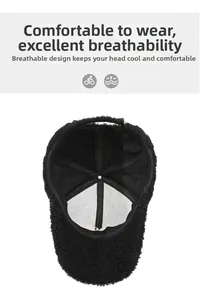 Breathable inner lining and reinforced cross straps of the black fuzzy baseball cap