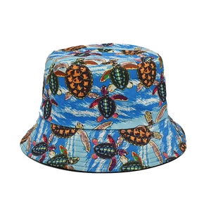 Reversible Bucket Hat Colorful Sea Turtle Print Sun Protection Outdoor Travel Beach Summer Sunshade Polyester Wide Brim Unisex