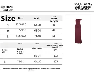 Detailed size chart for evening vest and slit skirt set in cm with weight information