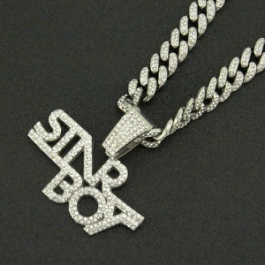 Hip hop STARBOY letter pendant necklace with iced out crystals and Cuban link chain