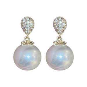 Elegant gold plated silver needle pearl earrings with cubic zirconia teardrop detail