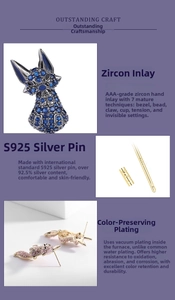 Detail of s925 silver fox earrings with hand-set AAA zircon and vacuum plating