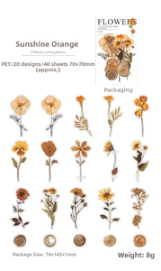Macro detail of Sunshine Orange PET flower stickers with vintage wax seal patterns
