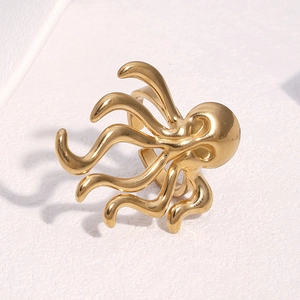 Unique 18k gold octopus wrap ring in stainless steel with detailed tentacle design