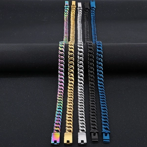 12mm stainless steel cuban link necklaces in rainbow, gold, silver, black and blue colors