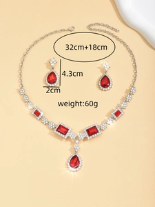 Detailed size specifications for red teardrop necklace and earring jewelry set