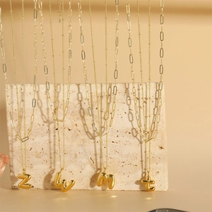 French vintage double layer gold initial necklaces with z w m t pendants on stone base