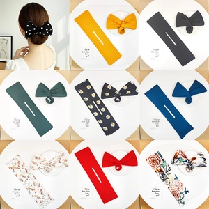 Bow print hair bun maker set with various floral patterns for elegant hairstyles