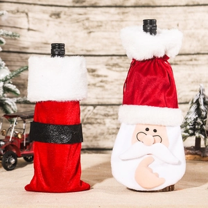 Christmas velvet wine bottle covers featuring Santa Claus suit and 3D beard designs