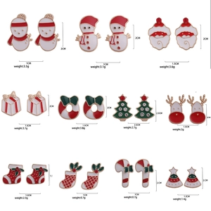 Christmas Stud Earrings Alloy Enamel Santa Claus Snowman Reindeer Socks Xmas Tree Rhinestone Jewelry Accessories For Kids Women