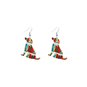 Acrylic dog silhouette earrings featuring colorful bookshelf patterns for Teachers Day