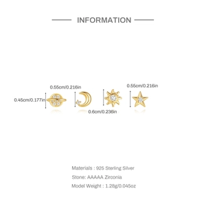 Detailed spec view of 925 silver celestial earrings set with AAAAA zirconia stones