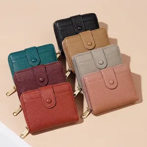 Lychee pattern women's multi-slot wallets with secure snap closure and gold zipper