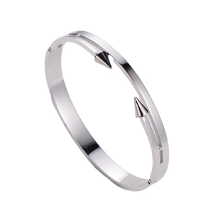 Polished stainless steel punk arrow bangle with double spike design for women