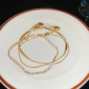 Gold-plated jewelry set with zircon tennis chain and flat snake bone bracelet for women