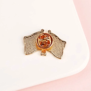 Golden butterfly clutch back for national flag lapel pins on a clean dual-tone background