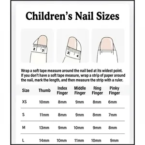 Größentabelle für wiederverwendbare Kinder-Nagelsticker von XS bis L im Überblick
