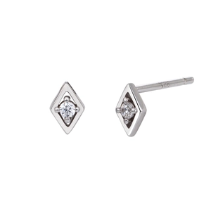 Minimalist S925 sterling silver geometric rhombus stud earrings with center zircon